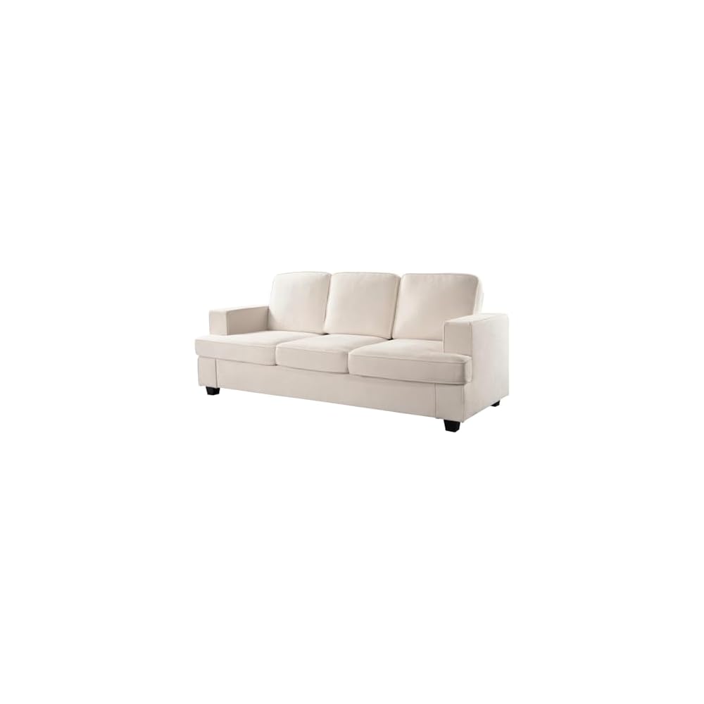 Modern Velvet Sofa Comfortable 3 Seater Couch with Deep Seating High-Density Foam Loose Back Cushions Wide Arms 84.25" Living Room Furniture Ivory