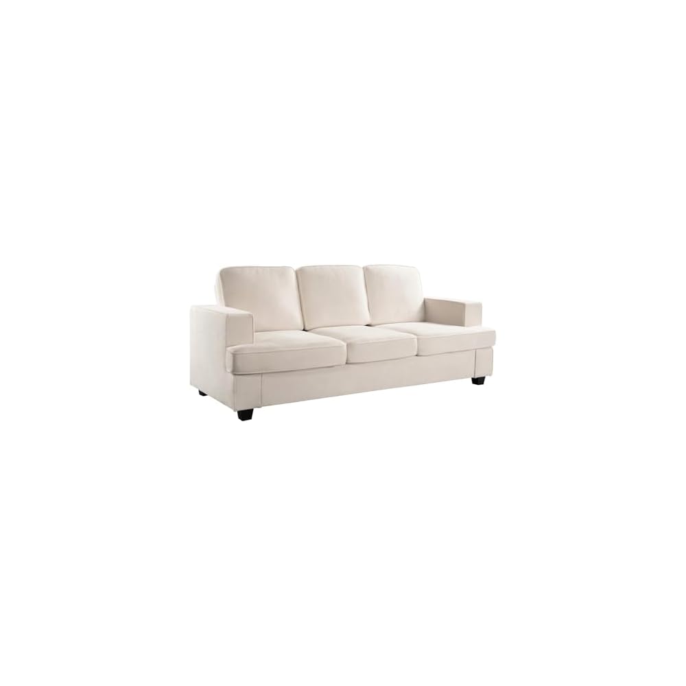 Modern Velvet Sofa Comfortable 3 Seater Couch with Deep Seating High-Density Foam Loose Back Cushions Wide Arms 84.25" Living Room Furniture Ivory