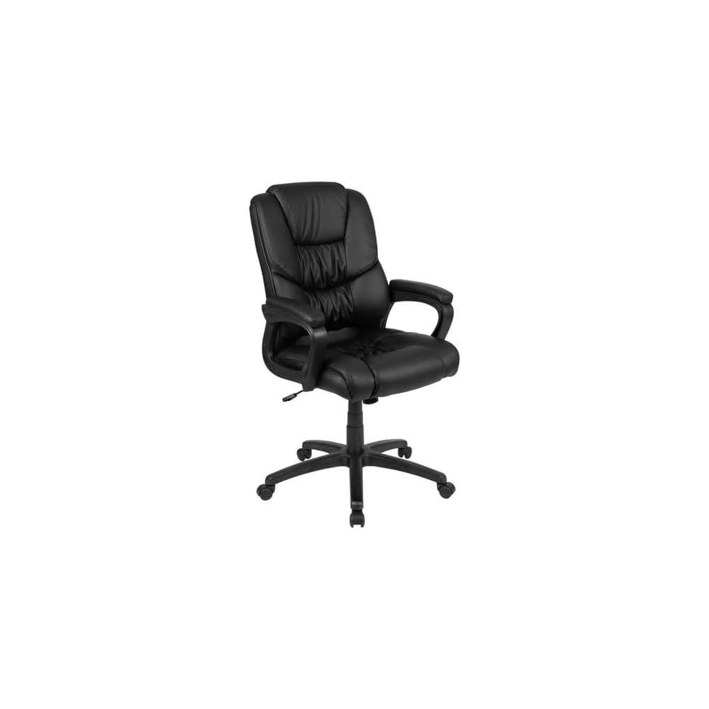 Scranton & Co Ergonomic Leather Office Chair, Black LeatherSoft Upholstery, High Back with Headrest, Padded Arms, Adjustable Height, Tilt Lock, 5-Star Base, 360° Swivel, Heavy Duty, Supports Up to