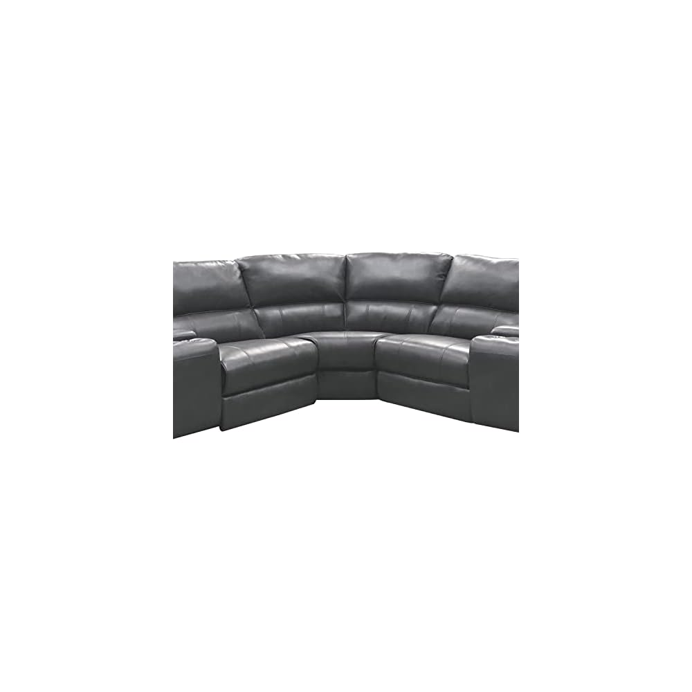AC Pacific Brady 7 Piece Sectional Power Reclining Sofa | Faux Leather Couch with Storage Consoles, Cup Holders & USB Ports | Brown