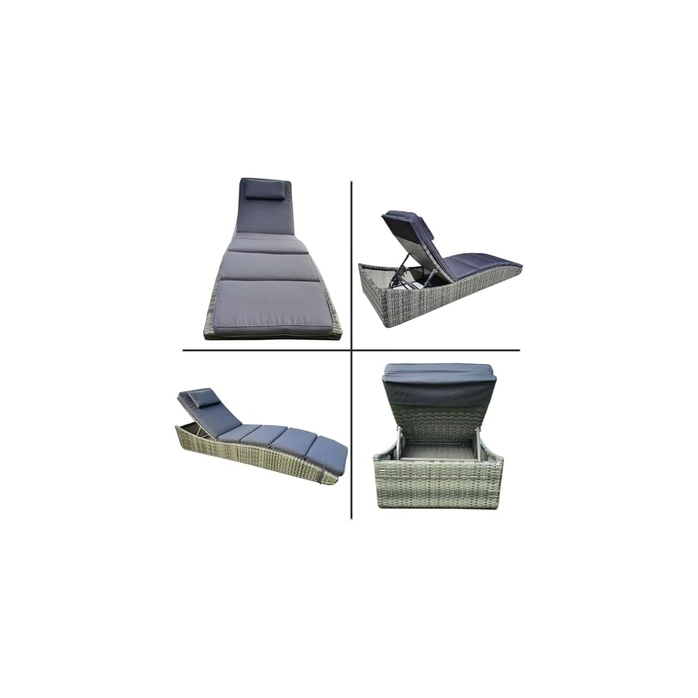 BTEXPERT Set of 2, Foldable Outdoor Chaise Pool Lounge Chairs Folding Wicker Rattan Sun Bed Patio Couch Reclining Lounger Adjustable Padded Backrest Pillow Assembled - Grey - Two