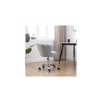 Home Office Chair, Cute Modern Desk Chair Linen Upholstered Shell Chair for Women Adjustable Swivel Vanity Chair for Bedroom Living Room, Height-Ajustable (Grey)