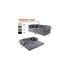 4-in-1 Floor Sofa King Size No Assembly, Upholstered Boneless Pull Out Couch Bed with 2 Pillows, Oversized Corduroy Foam Compressed Sofa Couch in A Box for Living Room Sleeper (Grey)