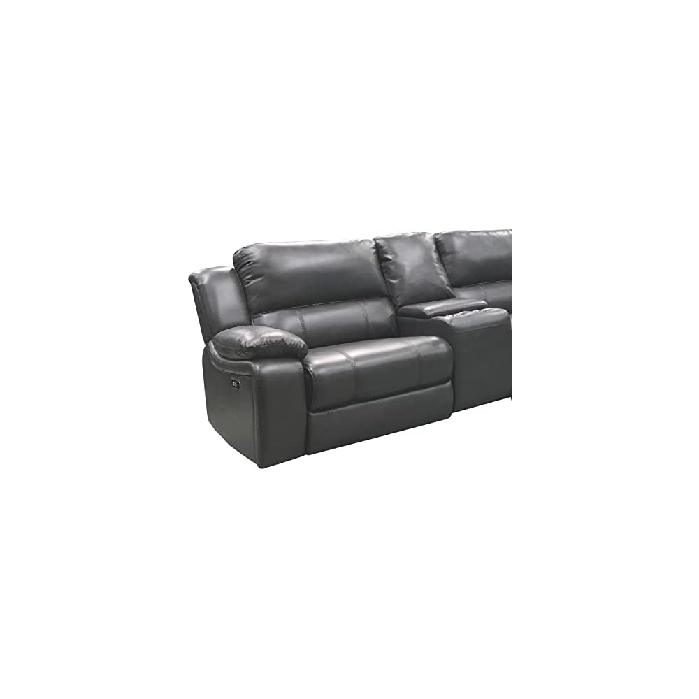 AC Pacific Brady 7 Piece Sectional Power Reclining Sofa | Faux Leather Couch with Storage Consoles, Cup Holders & USB Ports | Brown