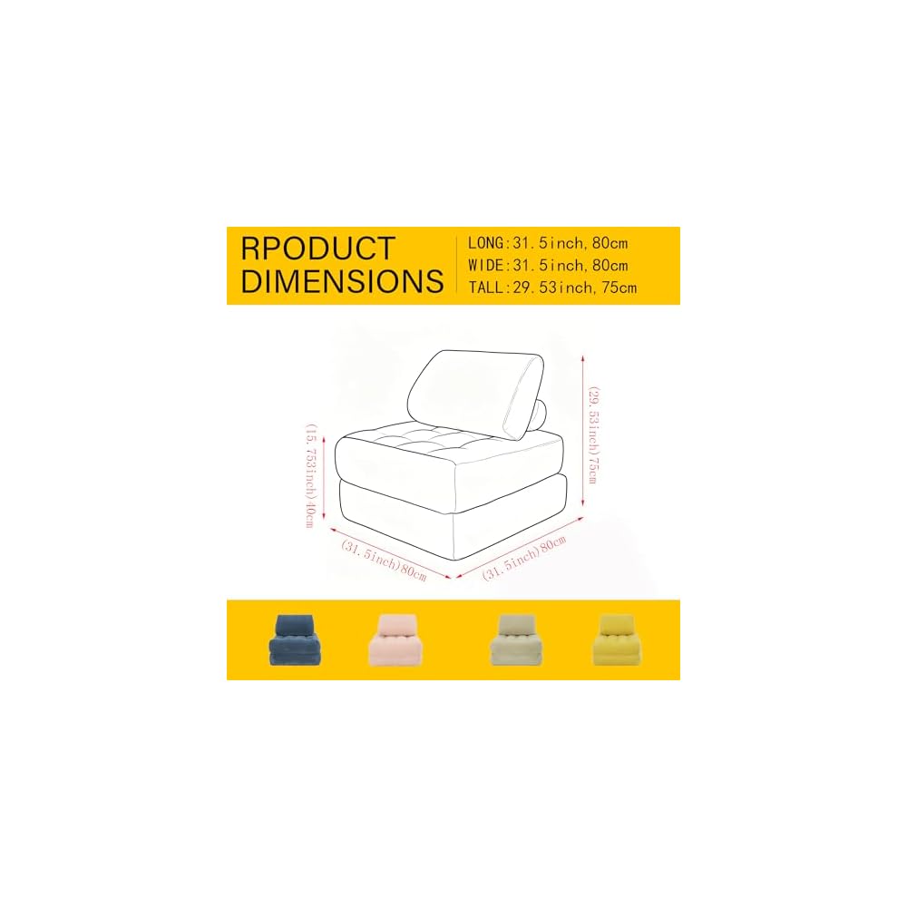 32" Corduroy Beanbag Couch Bed, 2-in-1 Fold Out Chair that Turns into Bed, Cozy Fluffy Floor Sofa with High-Resilience Foam, Space-Saving Sleeper for Living Room, Bedroom, Dorm, Pink (Pink)