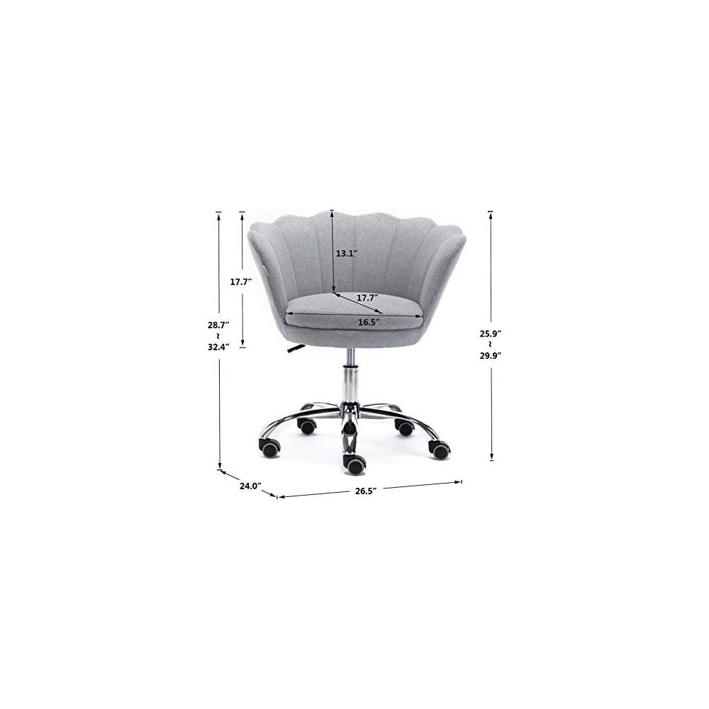 Home Office Chair, Cute Modern Desk Chair Linen Upholstered Shell Chair for Women Adjustable Swivel Vanity Chair for Bedroom Living Room, Height-Ajustable (Grey)