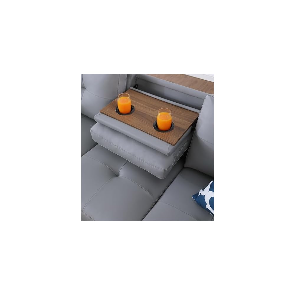 Ball & Cast 98" L Shaped Sectional Couch for Living Room with Storage Ottoman&Nailhead Trim,4 Seat Faux Leather Upholstered Modular Sectional Sofa Set 3 PCS W/Chaise&Cup Holders,for Home,Office,Gray