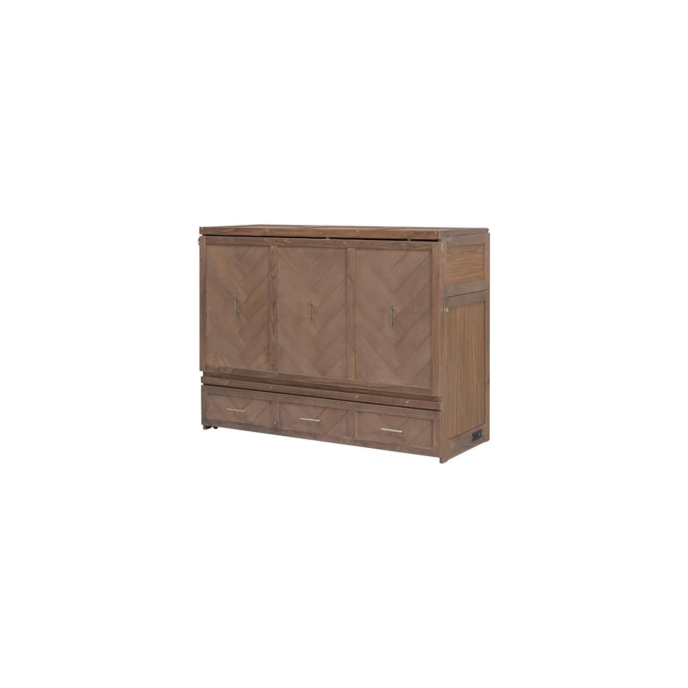Bellemave Queen Size Murphy Bed with Charging Station and Storage, Farmhouse Murphy Bed with Foldable Panel for Guest Bedroom, Living Room, Office, Light Walnut