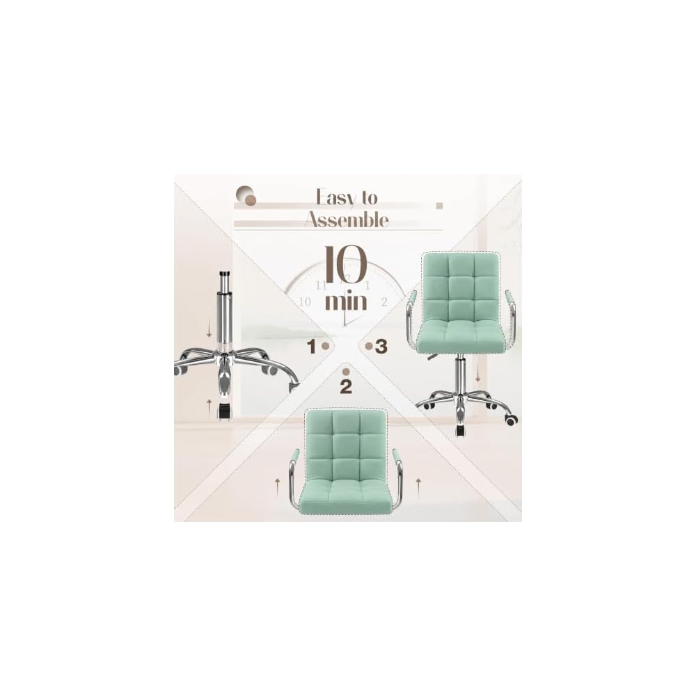 Furmax Small Office Chair with Wheels, Vanity PU Leather Desk Chair Modern Adjustable Home Desk Retro Comfortable Work Chair 360 Degree Swivel with Arms (Light Blue)