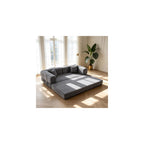 4-in-1 Floor Sofa King Size No Assembly, Upholstered Boneless Pull Out Couch Bed with 2 Pillows, Oversized Corduroy Foam Compressed Sofa Couch in A Box for Living Room Sleeper (Grey)