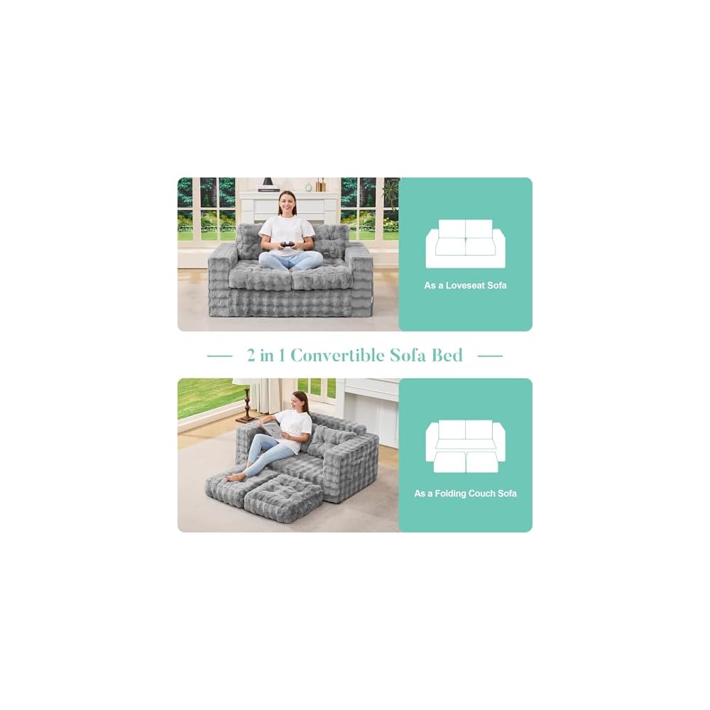 Hobestluk Adult Loveseat Sofa Couch Comfortable Foam Floor Seat, Grey