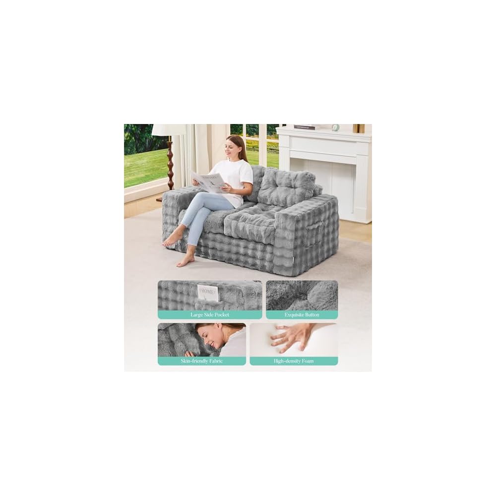 Hobestluk Adult Loveseat Sofa Couch Comfortable Foam Floor Seat, Grey