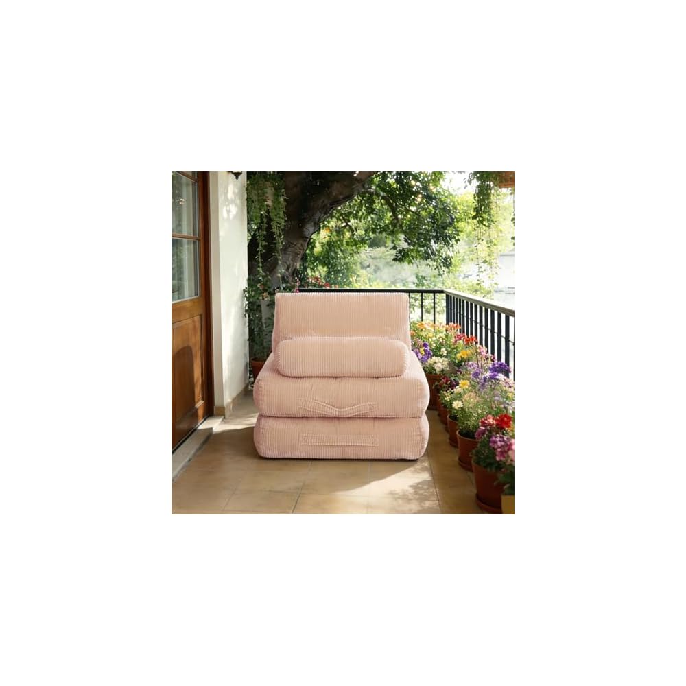 32" Corduroy Beanbag Couch Bed, 2-in-1 Fold Out Chair that Turns into Bed, Cozy Fluffy Floor Sofa with High-Resilience Foam, Space-Saving Sleeper for Living Room, Bedroom, Dorm, Pink (Pink)