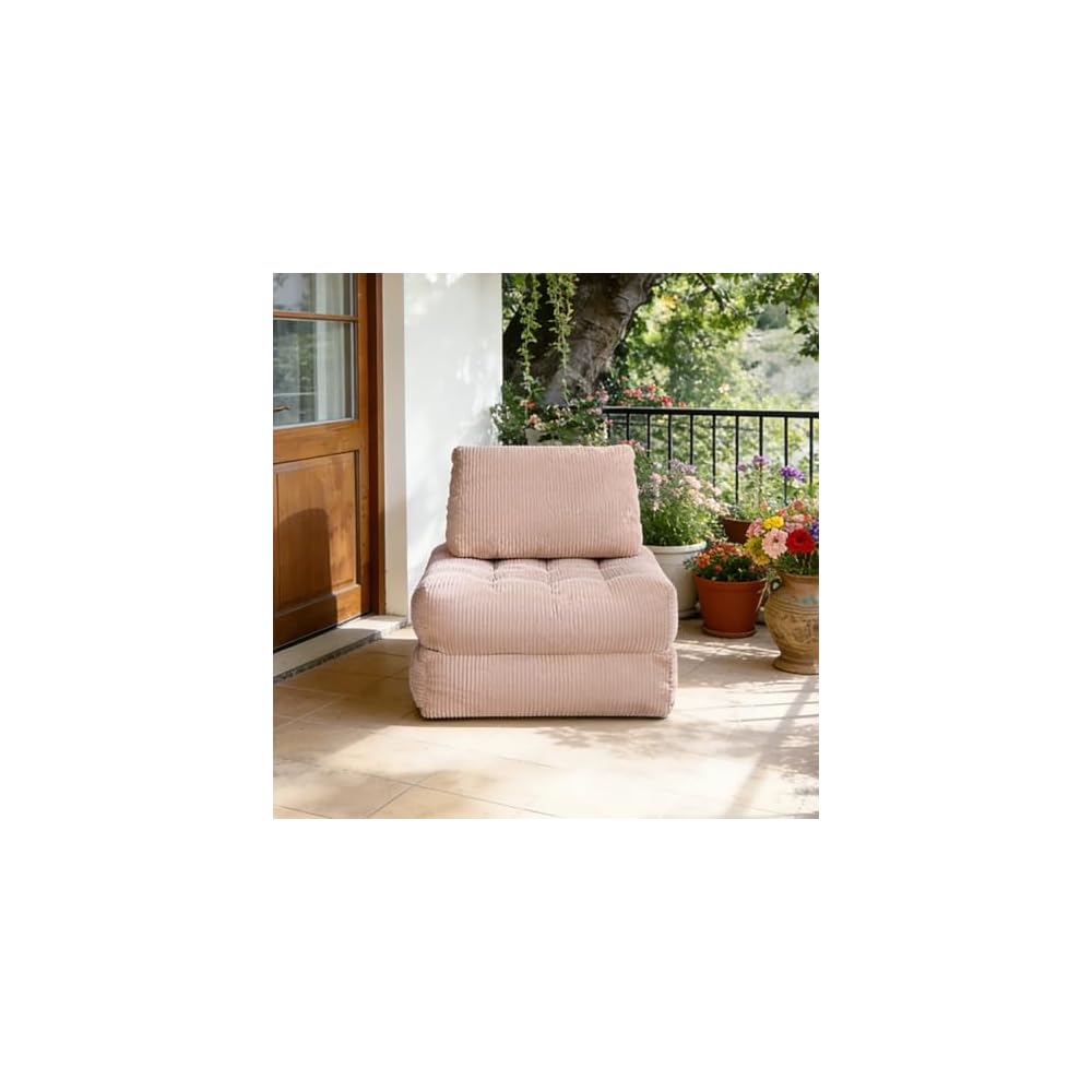 32" Corduroy Beanbag Couch Bed, 2-in-1 Fold Out Chair that Turns into Bed, Cozy Fluffy Floor Sofa with High-Resilience Foam, Space-Saving Sleeper for Living Room, Bedroom, Dorm, Pink (Pink)