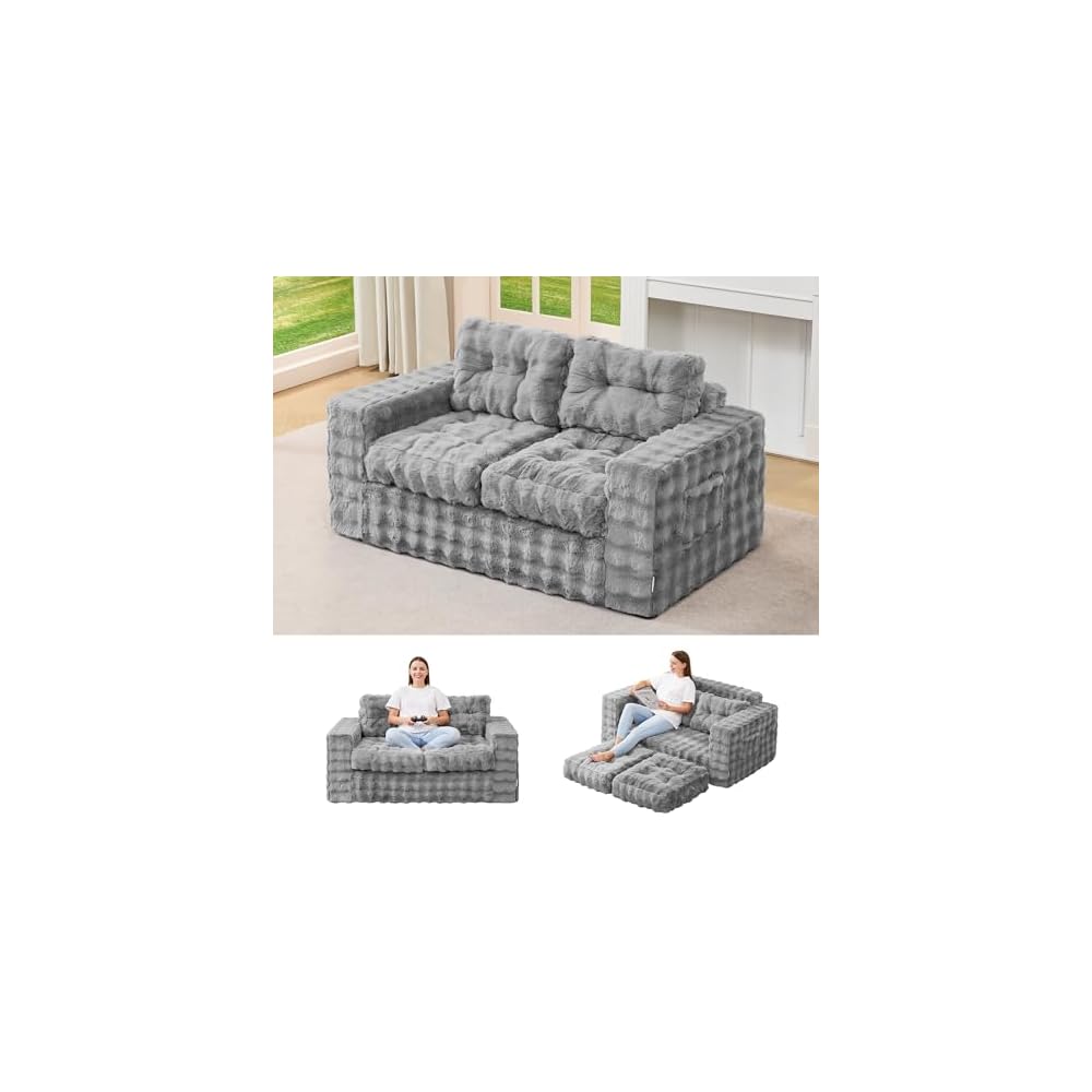 Hobestluk Adult Loveseat Sofa Couch Comfortable Foam Floor Seat, Grey