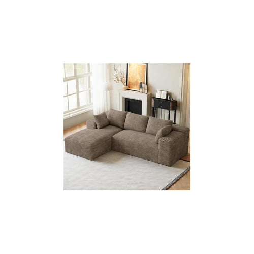 96" L-Shaped Cloud Boneless Couch Sofa with Chaise, Brown