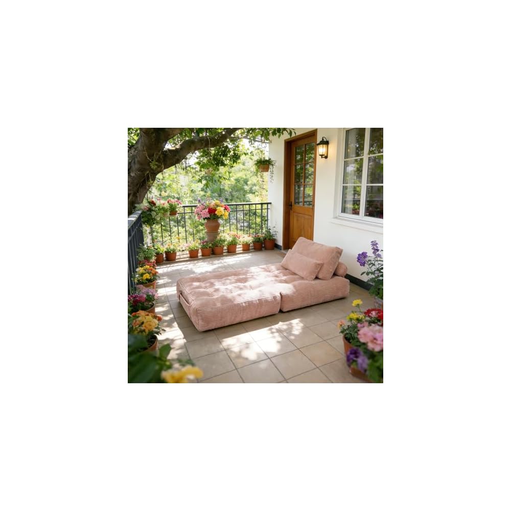 32" Corduroy Beanbag Couch Bed, 2-in-1 Fold Out Chair that Turns into Bed, Cozy Fluffy Floor Sofa with High-Resilience Foam, Space-Saving Sleeper for Living Room, Bedroom, Dorm, Pink (Pink)