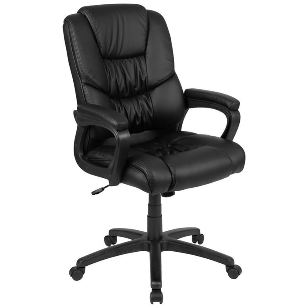 Scranton & Co Ergonomic Leather Office Chair, Black LeatherSoft Upholstery, High Back with Headrest, Padded Arms, Adjustable Height, Tilt Lock, 5-Star Base, 360° Swivel, Heavy Duty, Supports Up to