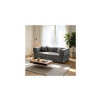 4-in-1 Floor Sofa King Size No Assembly, Upholstered Boneless Pull Out Couch Bed with 2 Pillows, Oversized Corduroy Foam Compressed Sofa Couch in A Box for Living Room Sleeper (Grey)