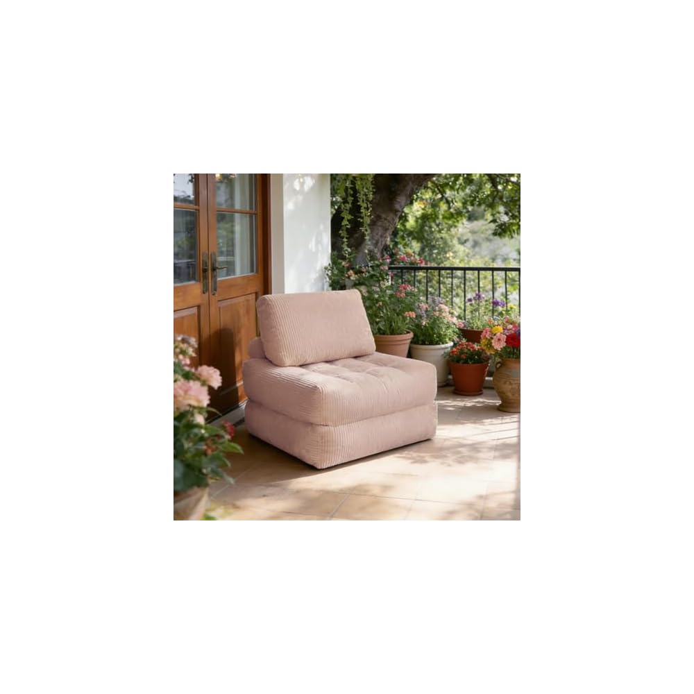 32" Corduroy Beanbag Couch Bed, 2-in-1 Fold Out Chair that Turns into Bed, Cozy Fluffy Floor Sofa with High-Resilience Foam, Space-Saving Sleeper for Living Room, Bedroom, Dorm, Pink (Pink)