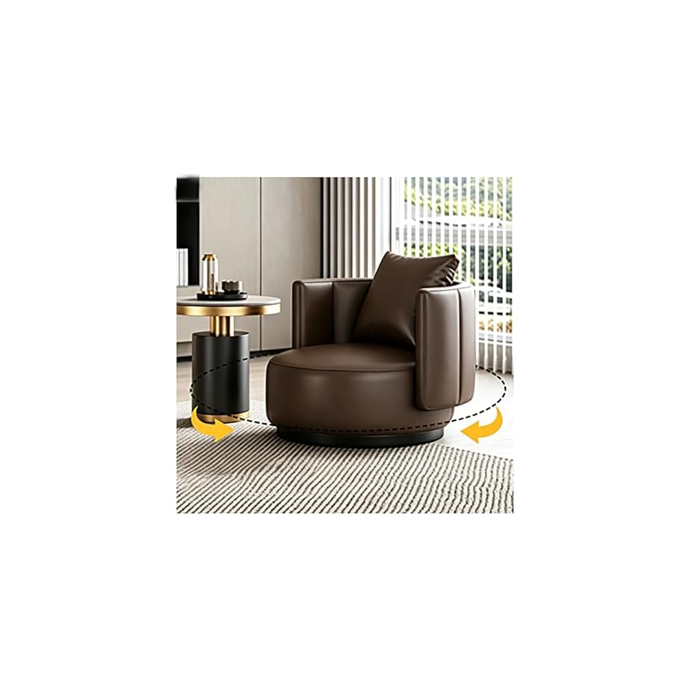 Lounge Chair Luxury Nordic Style Leather Single Sofa Mid-Century Armchair Backrest High-Density Sponge Modern Swivel Accent Sofa for Hotel Club Sales Office Living Room Balcony Meetings(Rotatable)