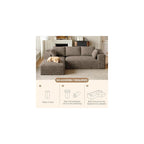 96" L-Shaped Cloud Boneless Couch Sofa with Chaise, Brown