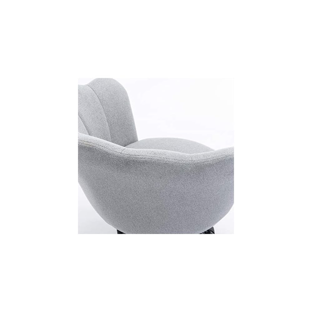 Home Office Chair, Cute Modern Desk Chair Linen Upholstered Shell Chair for Women Adjustable Swivel Vanity Chair for Bedroom Living Room, Height-Ajustable (Grey)
