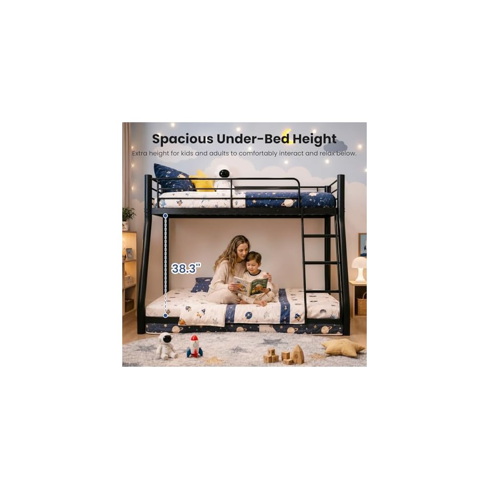 Twin over Full Bunk Bed, Heavy Duty 400 lbs Bed Frame, Low Profile Design