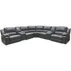 AC Pacific Brady 7 Piece Sectional Power Reclining Sofa | Faux Leather Couch with Storage Consoles, Cup Holders & USB Ports | Brown