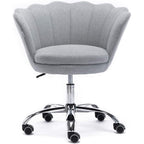 Home Office Chair, Cute Modern Desk Chair Linen Upholstered Shell Chair for Women Adjustable Swivel Vanity Chair for Bedroom Living Room, Height-Ajustable (Grey)