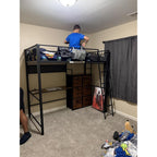 Decofy Twin Loft Bed with Desk and 6 Storage Drawers, Metal Twin Size Loft Beds with Charging Station & LED Lights, Bed Frame with Hanging Rod, Safety Ladder & Guardrail, Bedside Caddy for Kids, Teens