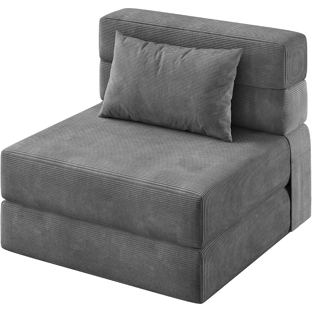 73" Folding Sofa Bed Sleeper Chair, Convertible Futon Couch with Pillow, Single Size Foldable Mattress for Living Room, Dorm, Apartment & Home Office, Modern Linen Fabric,Small