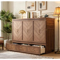Bellemave Queen Size Murphy Bed with Charging Station and Storage, Farmhouse Murphy Bed with Foldable Panel for Guest Bedroom, Living Room, Office, Light Walnut