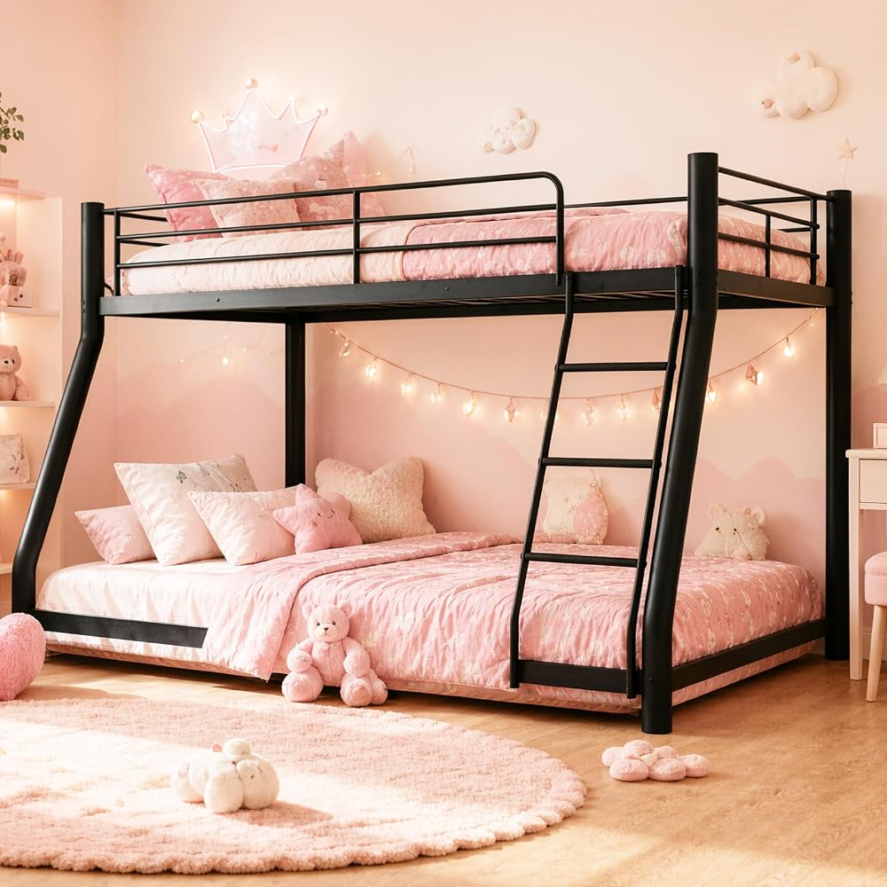 Twin over Full Bunk Bed, Heavy Duty 400 lbs Bed Frame, Low Profile Design