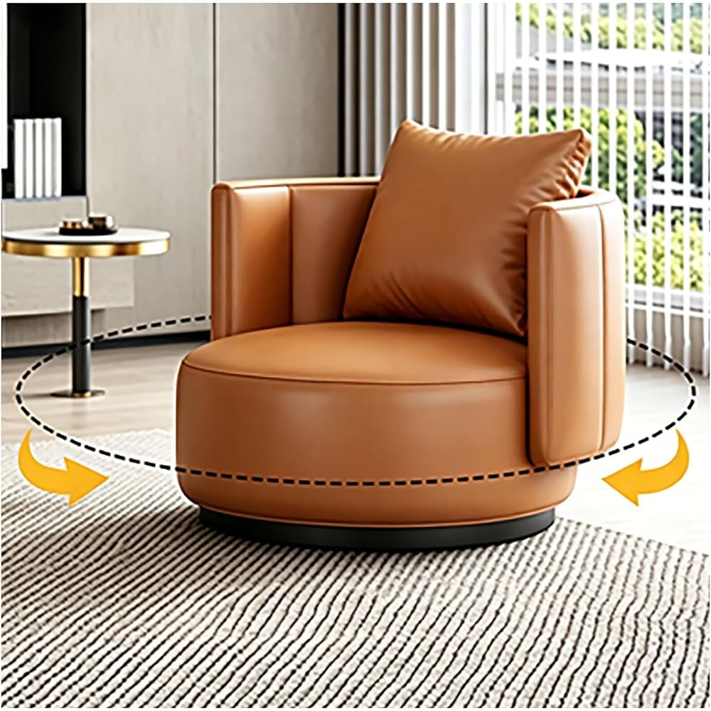Lounge Chair Luxury Nordic Style Leather Single Sofa Mid-Century Armchair Backrest High-Density Sponge Modern Swivel Accent Sofa for Hotel Club Sales Office Living Room Balcony Meetings(Rotatable)