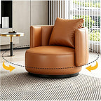Lounge Chair Luxury Nordic Style Leather Single Sofa Mid-Century Armchair Backrest High-Density Sponge Modern Swivel Accent Sofa for Hotel Club Sales Office Living Room Balcony Meetings(Rotatable)