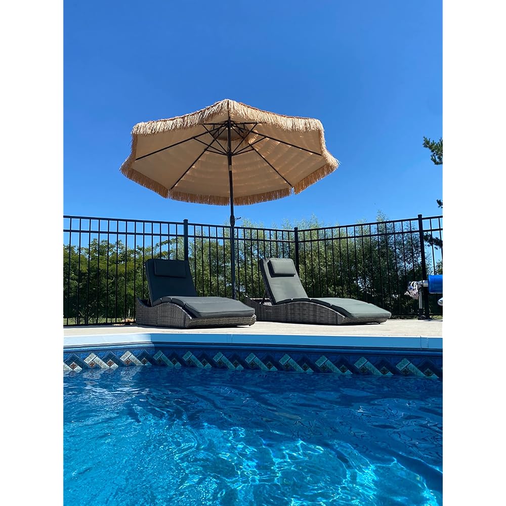 BTEXPERT Set of 2, Foldable Outdoor Chaise Pool Lounge Chairs Folding Wicker Rattan Sun Bed Patio Couch Reclining Lounger Adjustable Padded Backrest Pillow Assembled - Grey - Two