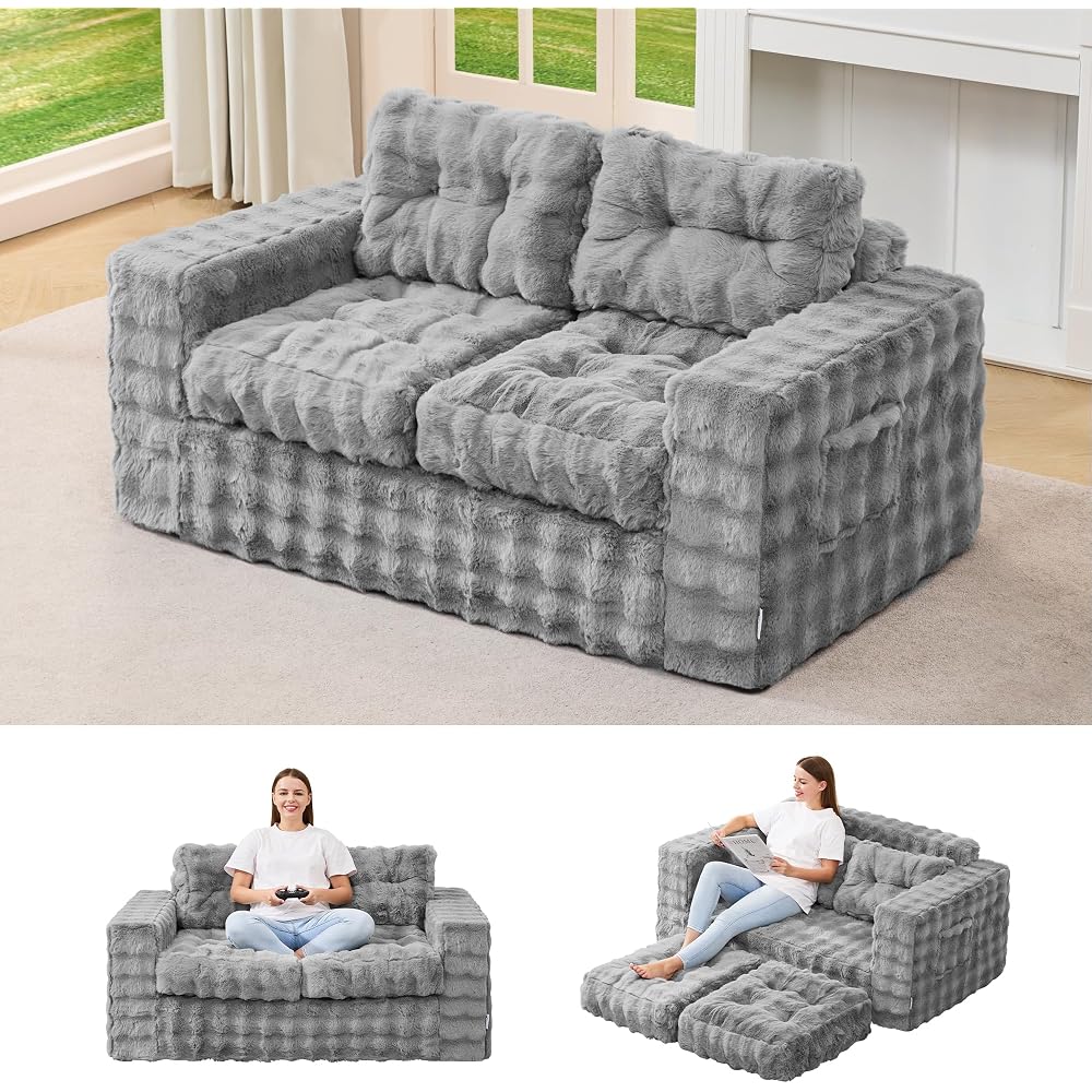 Hobestluk Adult Loveseat Sofa Couch Comfortable Foam Floor Seat, Grey