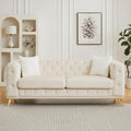 KEIKI 83" Luxury Oversized Velvet Chesterfield Sofa with 2 Pillows, Mid-Century Style 3-Seater Tufted Buttons Couch with High-Density Foam Cushions, Easy Assembly, for Apartment, Living Room, Beige
