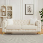 KEIKI 83" Luxury Oversized Velvet Chesterfield Sofa with 2 Pillows, Mid-Century Style 3-Seater Tufted Buttons Couch with High-Density Foam Cushions, Easy Assembly, for Apartment, Living Room, Beige